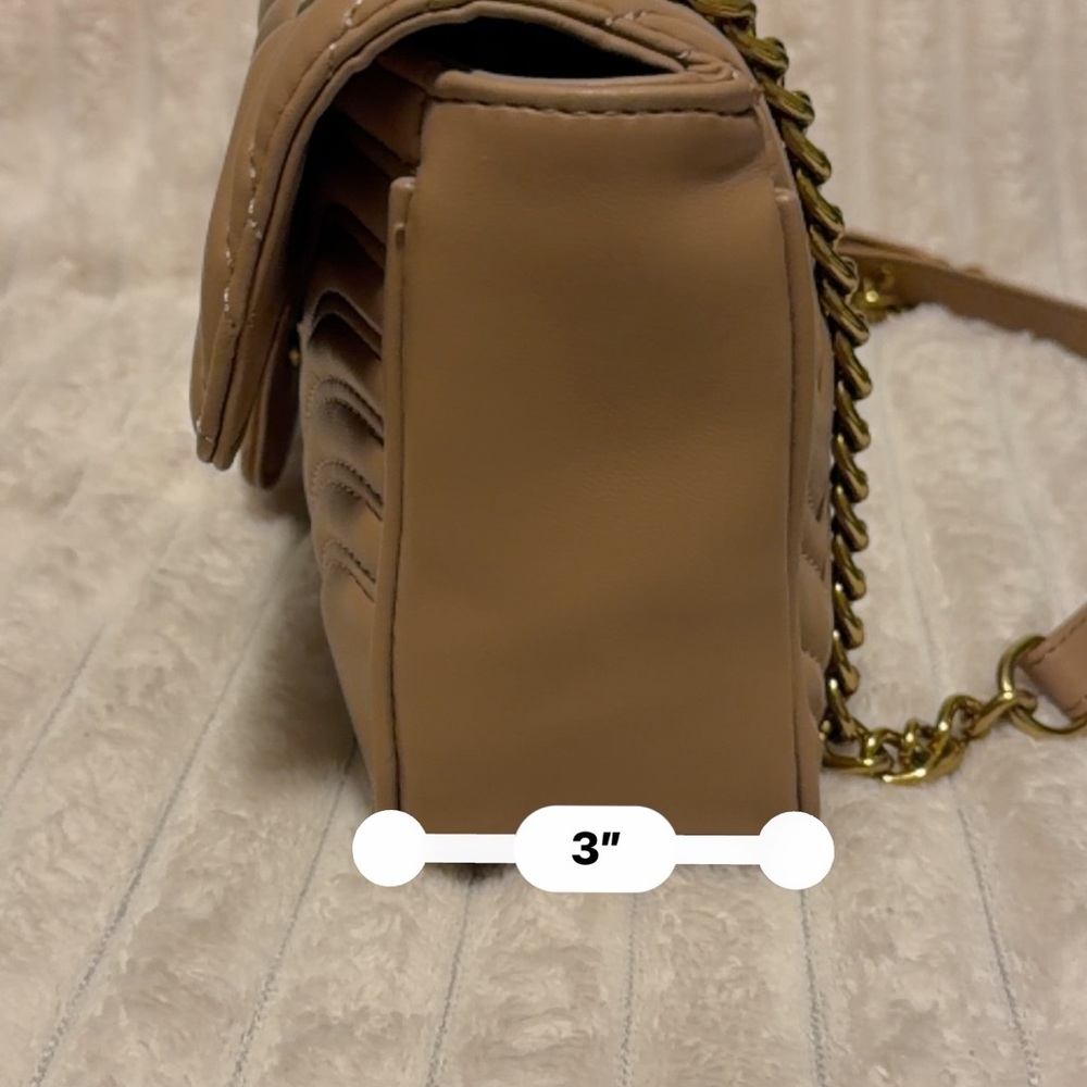 Quilted Taupe Chain Shoulder Bag - Chevron Crossbody - Picture 4 of 8